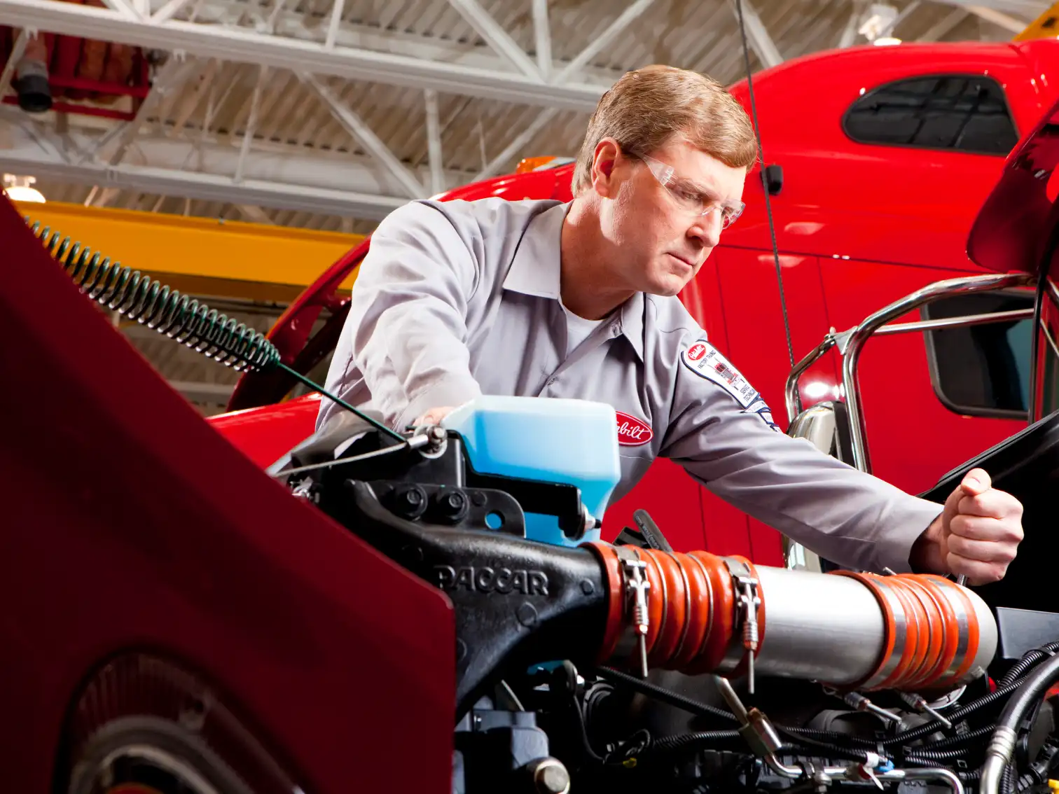 Technician works on a truck